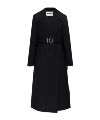 Jil Sander Double-breasted Belted-waist Coat In Black