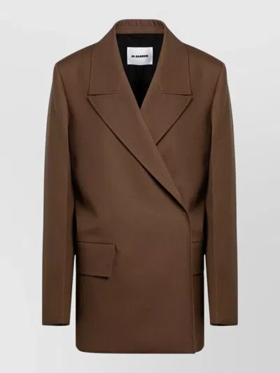 Jil Sander Double Breasted Coat Flap Pockets In Brown