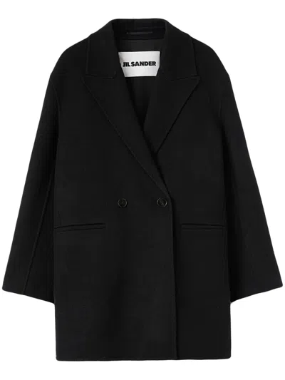 Jil Sander Double-breasted Virgin Wool Coat In Schwarz