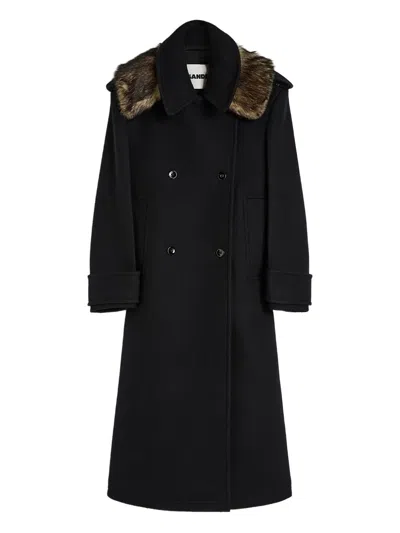 Jil Sander Double-breasted Wool Coat In Black