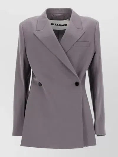 Jil Sander Double Breasted Wool Jacket Notch Lapels In Gray
