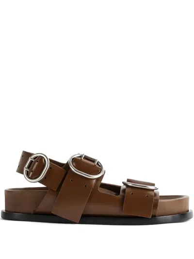 Jil Sander Double-buckle Leather Sandals In Brown