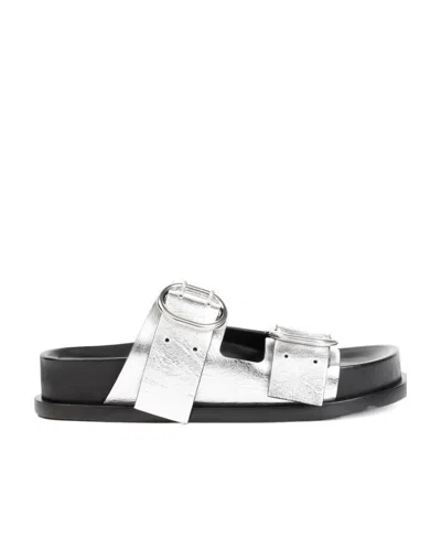 Jil Sander Double-buckle Leather Sandals In Gray