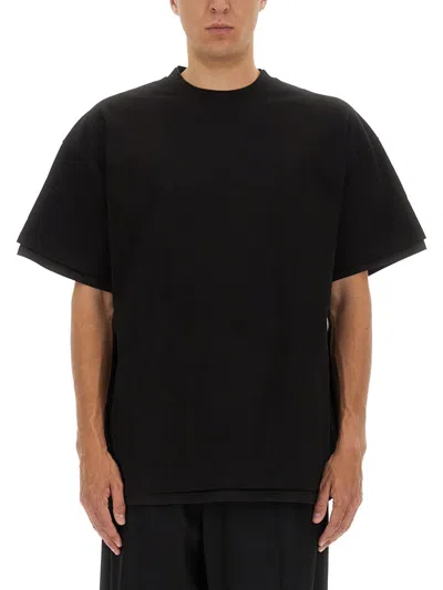 Jil Sander Double Layer Cotton T-shirt In Black