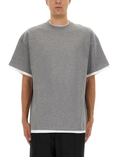 Jil Sander Double Layer Cotton T-shirt In Gray