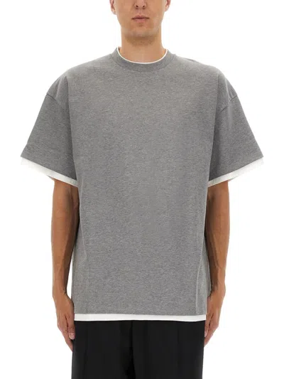 Jil Sander Double Layer Cotton T-shirt In Gray
