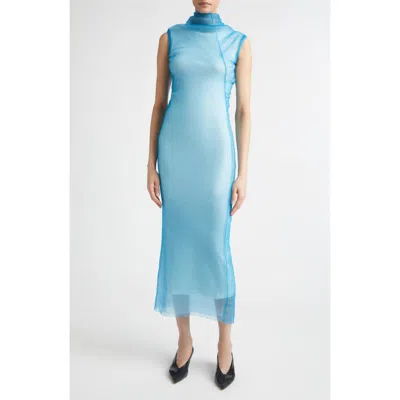 Jil Sander Double Layer Draped Organza Dress In Blue