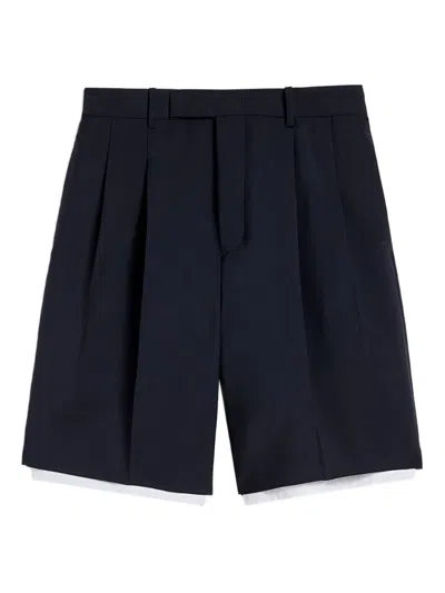 Jil Sander Double-layer Wool Shorts In Blue