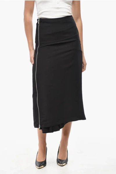 Jil Sander Double-layered Midi Skirt With Side Full Zip In Black