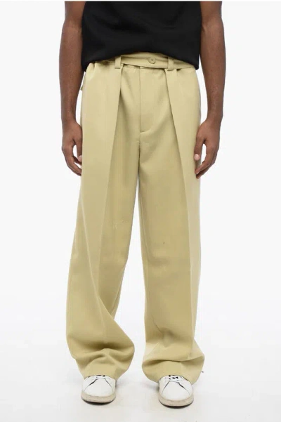 Jil Sander Double-pleated Wool Pants With Belt In Yellow