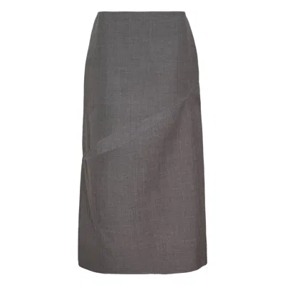 Jil Sander Double Split Wool Skirt In Gray