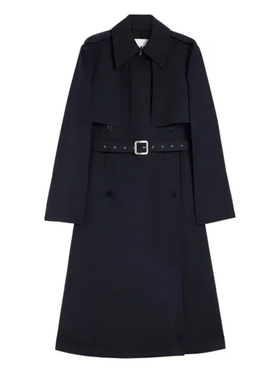 Jil Sander Double-breasted Belted Wool Coat In Blue