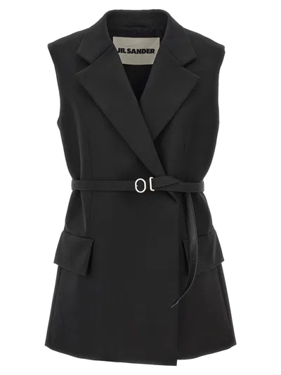 Jil Sander Double-breasted Wool Vest In Black