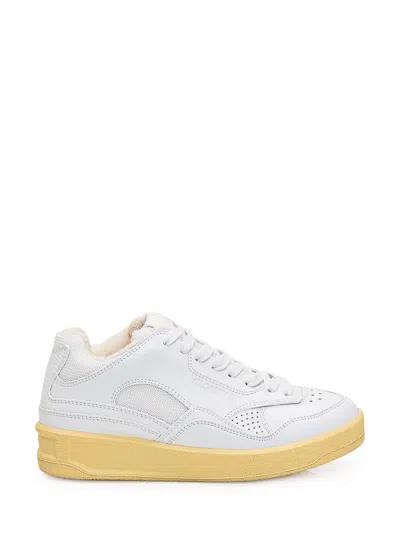 Jil Sander White Leather And Fabric Basket Sneakers