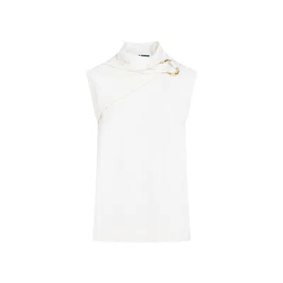 JIL SANDER DRAPED KNITTED COCONUT VIRGIN WOOL TANK TOP