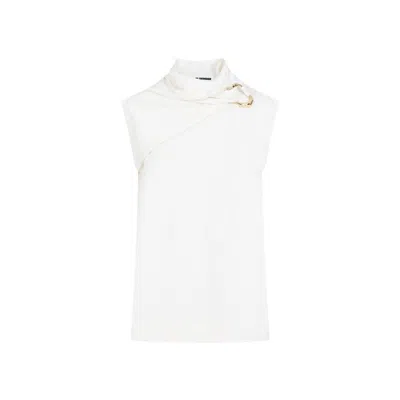 JIL SANDER DRAPED KNITTED COCONUT VIRGIN WOOL TANK TOP