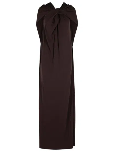Jil Sander Viscose Dress Bow Detail In Brown