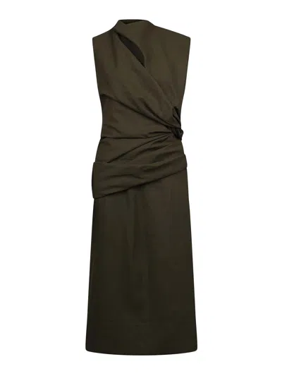 Jil Sander Draped Maxi Dress In Green