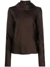 Jil Sander Draped-neck Long-sleeve Blouse In Brown