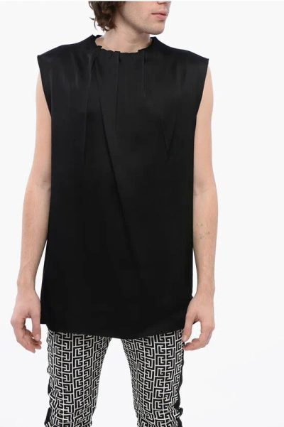 Jil Sander Draped Neck Silk Blend Tank Top In Black