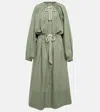 Jil Sander Drawstring Poplin Maxi Dress In Dark Sage