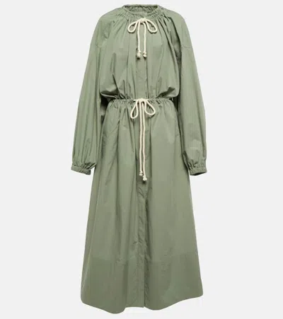 Jil Sander Drawstring Poplin Maxi Dress In Dark Sage