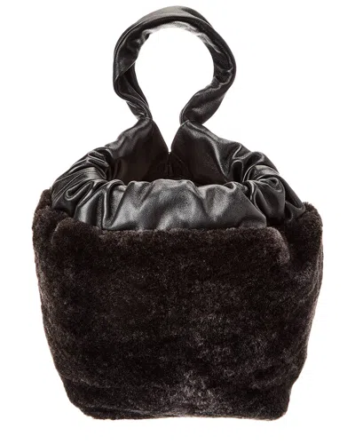 Jil Sander Drawstring Leather Tote In Black