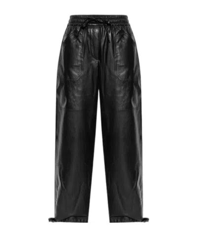 Jil Sander Drawstrings Leather Trousers In Black