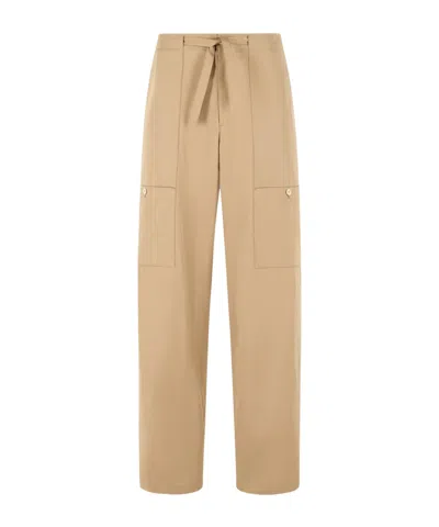 Jil Sander Cotton Poplin Cargo Pants In Brown