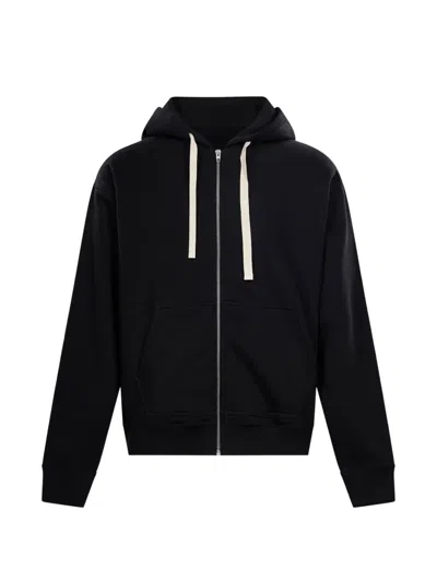Jil Sander Cotton Hooded Sweatshirt Front Pockets Ribbed Trims In Black
