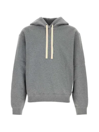 Jil Sander Cotton Hooded Sweatshirt Drawstring Hood Ribbed Trims In Multi