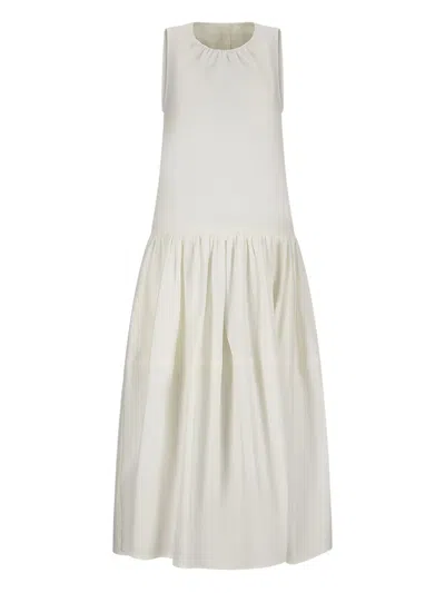 Jil Sander Gathered Pleated Cotton And Silk-blend Poplin Midi Dress In White