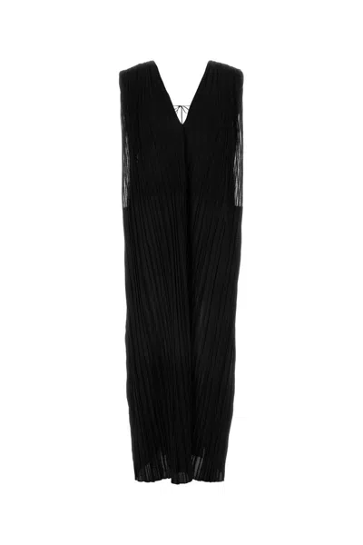 Jil Sander Pleated Silk Maxi Dress In Black