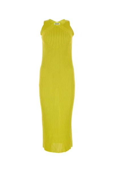 Jil Sander Superfine Ribbed Viscose Midi Dress In Green