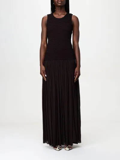 Jil Sander Crepe Long Dress In Braun