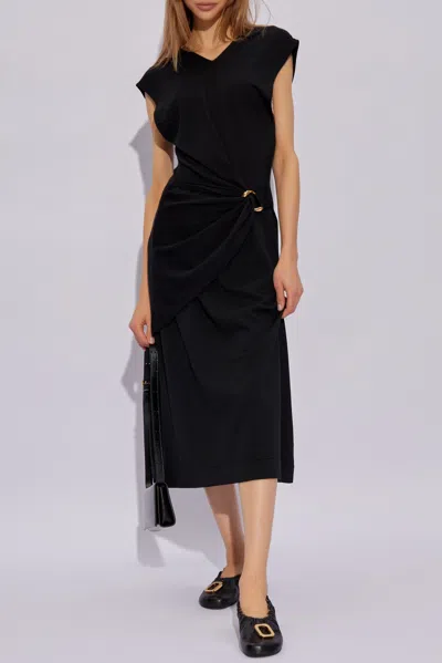 Jil Sander Drapiertes Midikleid Aus Wolle Mit Verzierung In Schwarz