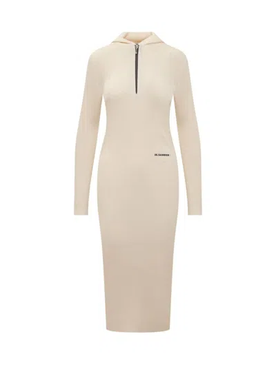 Jil Sander Logo-print Ribbed Midi Dress In White