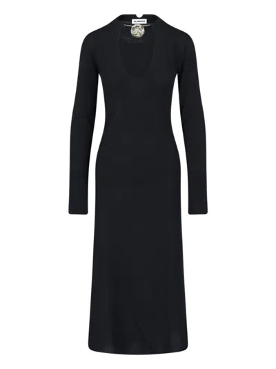 Jil Sander Black Wool Necklace Detail Dress