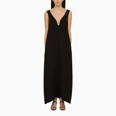 Jil Sander Sweetheart-neck Wool Maxi Dress In Black