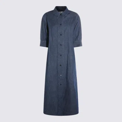 Jil Sander Indigo Cotton Button Long Dress In Blue