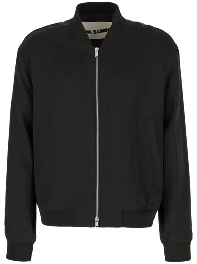 Jil Sander Drop-shoulder Bomber Jacket In Blue
