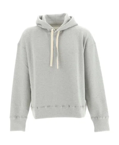 Jil Sander Drop-shoulder Drawstring Hoodie In Gray
