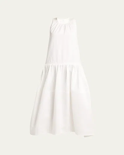 Jil Sander Drop Waist Midi Cotton Dress In Latte