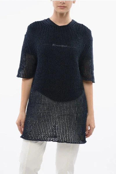 Jil Sander Dropped Shoulder Openwork Dress In Blue