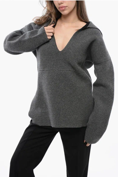 Jil Sander Dropped Shoulder Over Sweater With Sailor Neckline In Gray