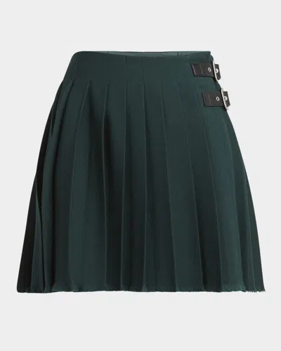 Jil Sander Dual-buckle Pleated Mini Kilt Skirt In Green