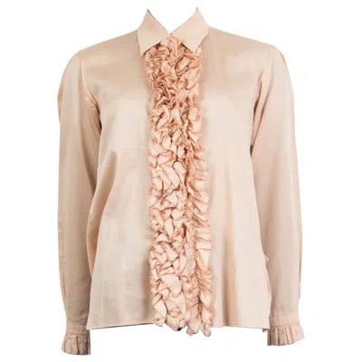 Pre-owned Jil Sander Dusty Pink Cotton Voile Ruffled Button-up Shirt 38 M