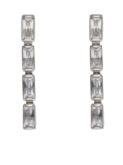 Jil Sander Rectangular Crystal Earrings In Silver