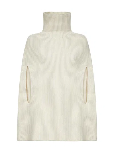 Jil Sander Ecru Wool High-neck Cape In Beige