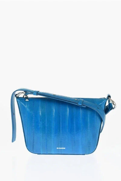 Jil Sander Eelskin Shoulder Bag With Zip Closure In Blue